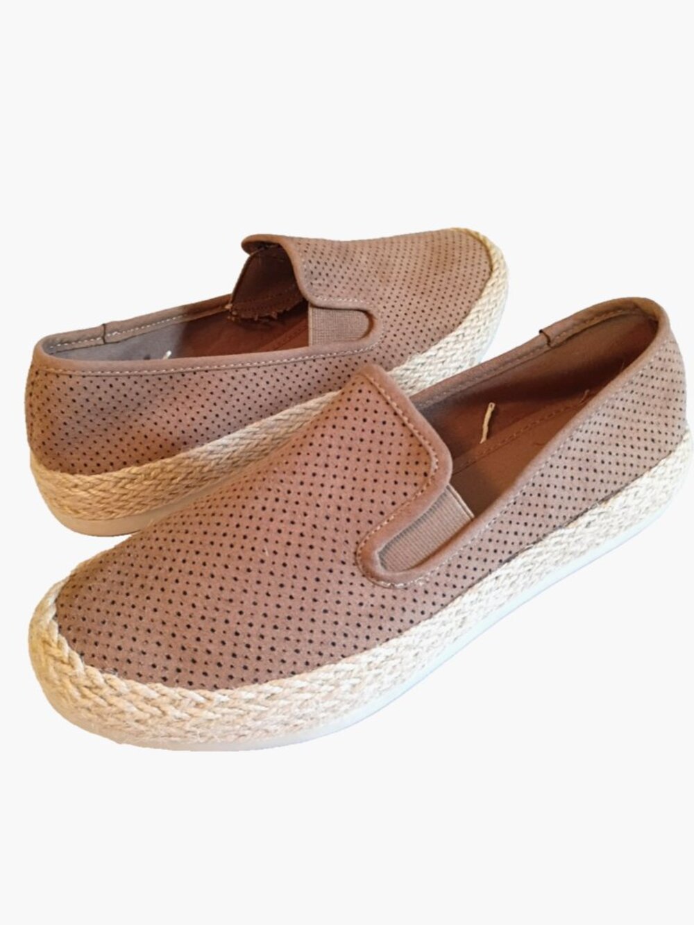 Esprit Womens Nadine Slip-On Espadrille Fabric Perforated Tan Brown Shoe - 8.5M